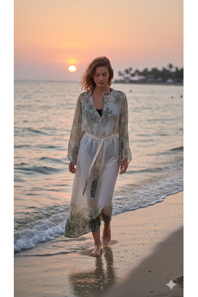 Mihrimah Giyim Şifon Bej rengi Yarım Patlı Tunik Pareo