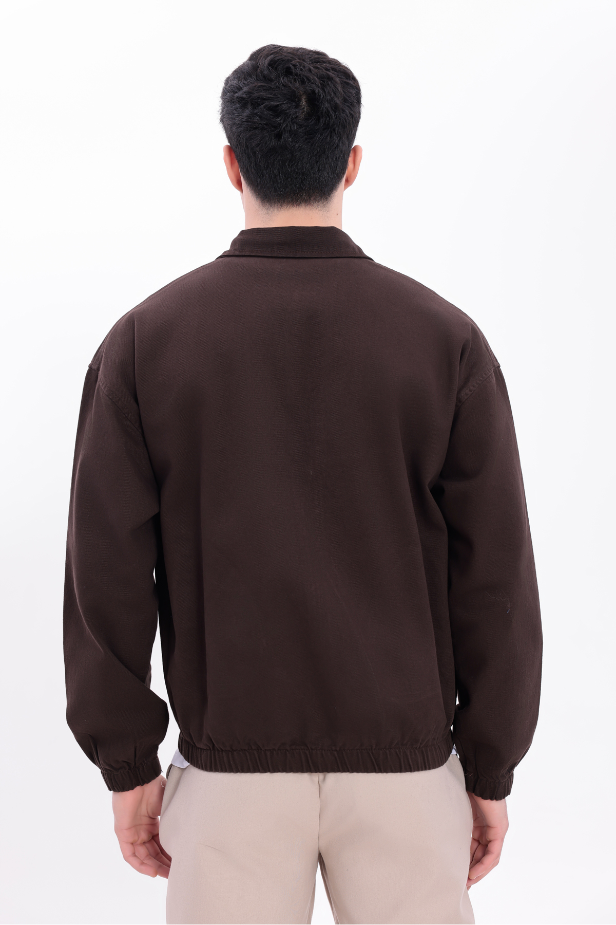 Gizrain  Erkek Kiremit Gabardin Kumaş Fermuarlı Oversize Beli Lastikli Mevsimlik Mont Ceket - Görsel 8