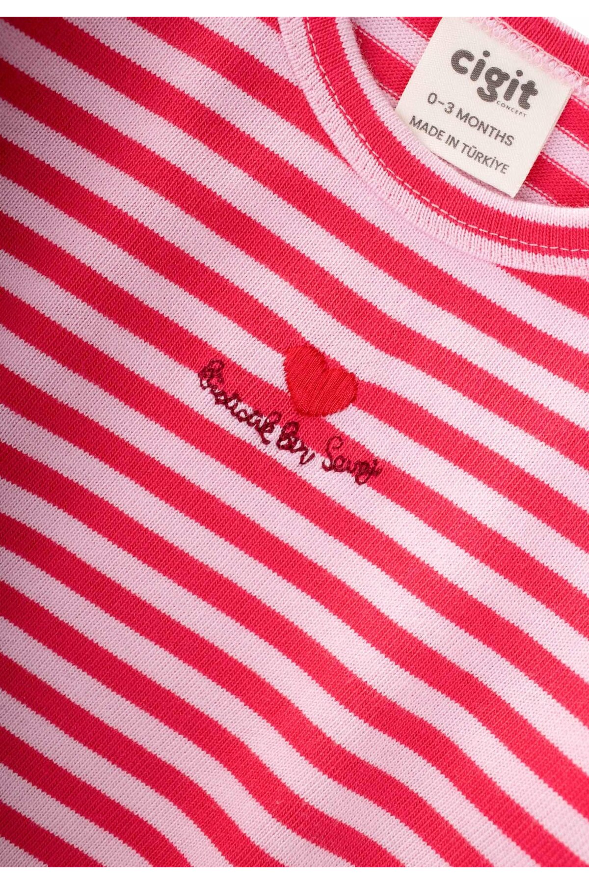 Cigit Çizgili Triko Kız Bebek Takım 0-3 Yaş Pudra Mercan Çizgili fotoğrafı 4 (önizleme)