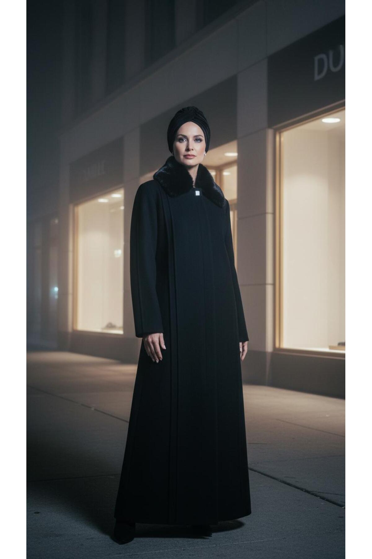 ESİN GİYİM  Yakası Çıkarılabilir Kürklü Büyük Beden Kaşe Palto - Görsel 2