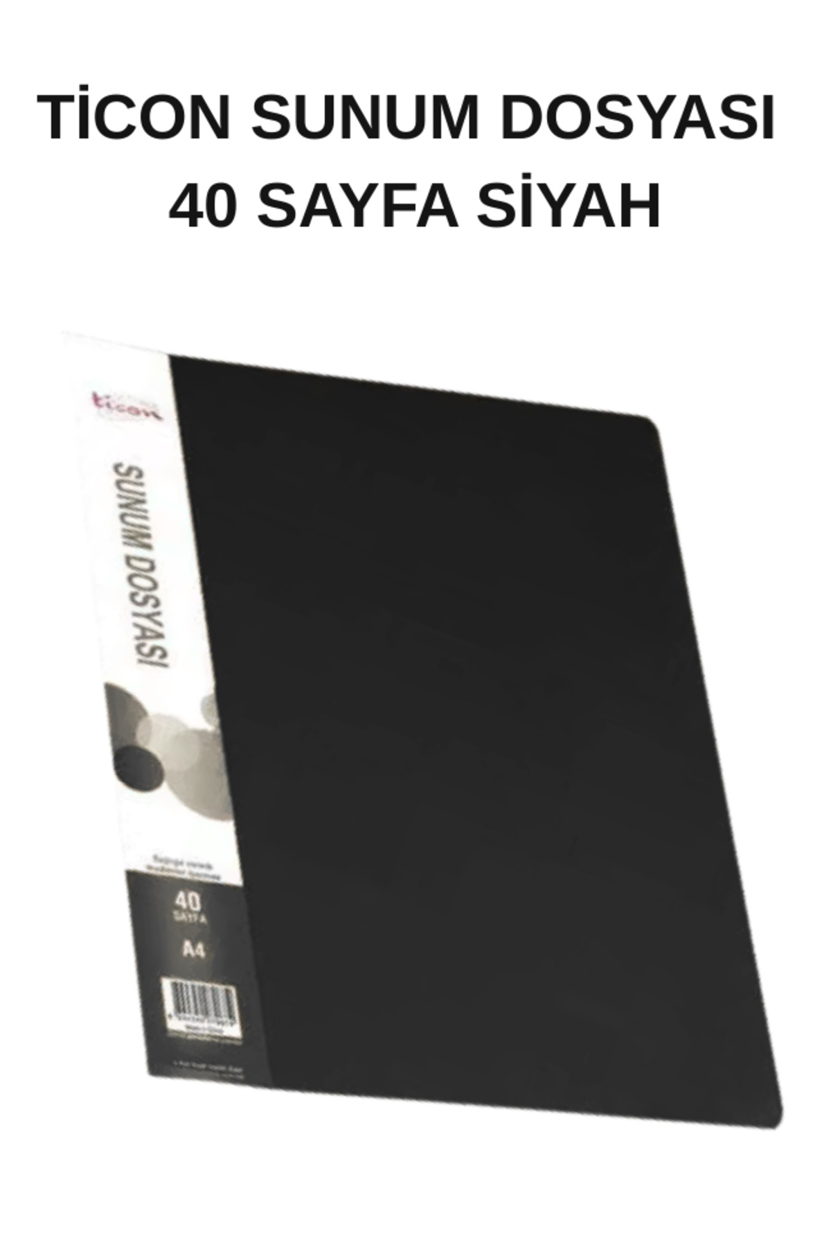 Ticon 40’lı Sunum Dosyası – Şeffaf Poşet Dosya | Okul, Ofis ve Arşiv Kullanımı Siyah