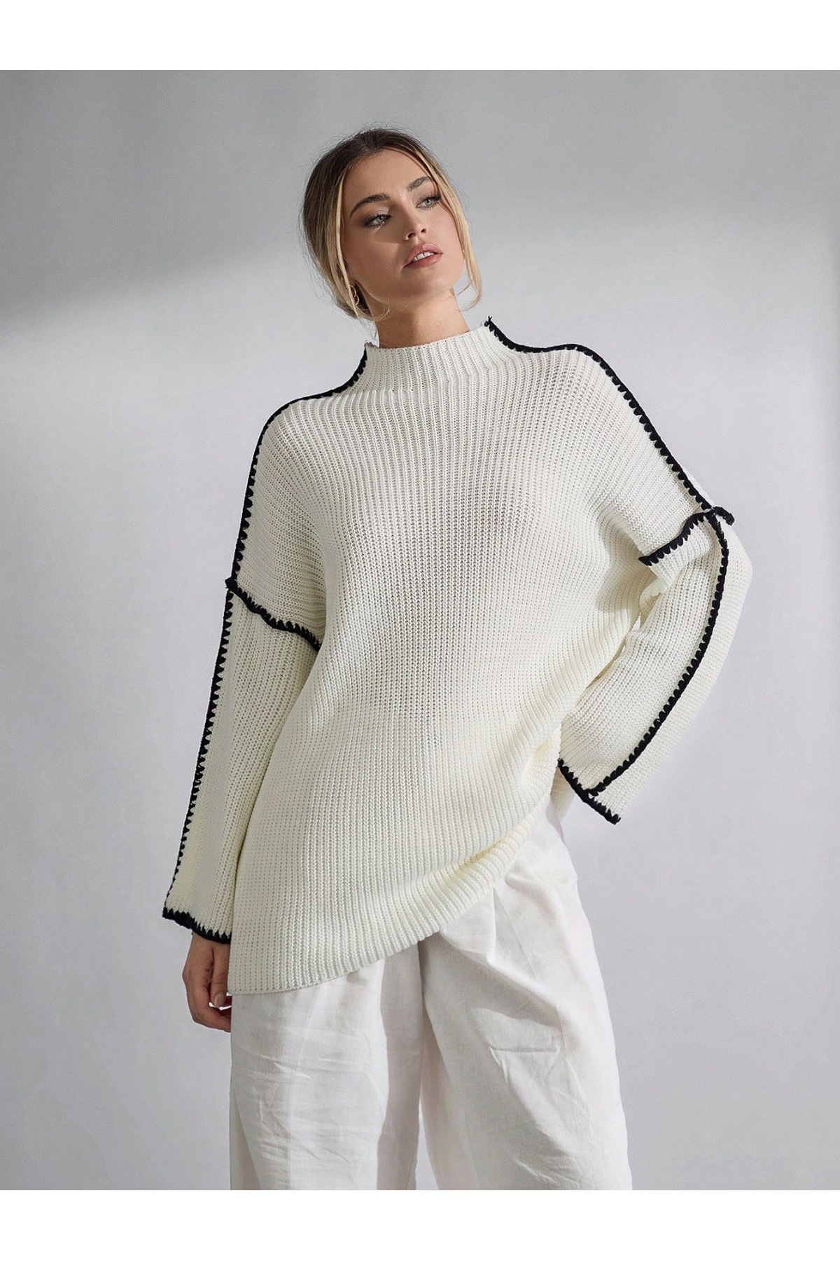 TOFİX textile  Trıko salaş kazak kendiliğinde yakalı coban dikişi