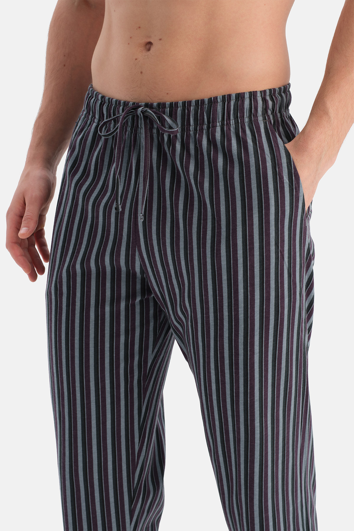 Dagi Füme Kısa Kollu Bisiklet Yaka Altı Çizgi Metraj Baskılı Pijama Takımı görsel 5