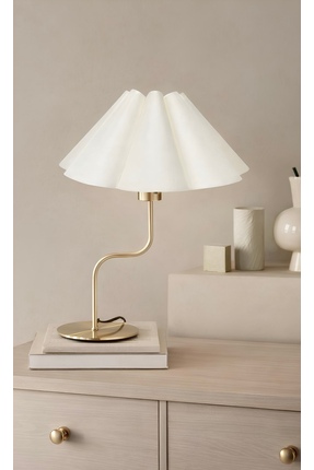 burenze Umbrella Fico Modern Abajur Ekru Saten Kumaş Metal Eskitme Gold Gövde