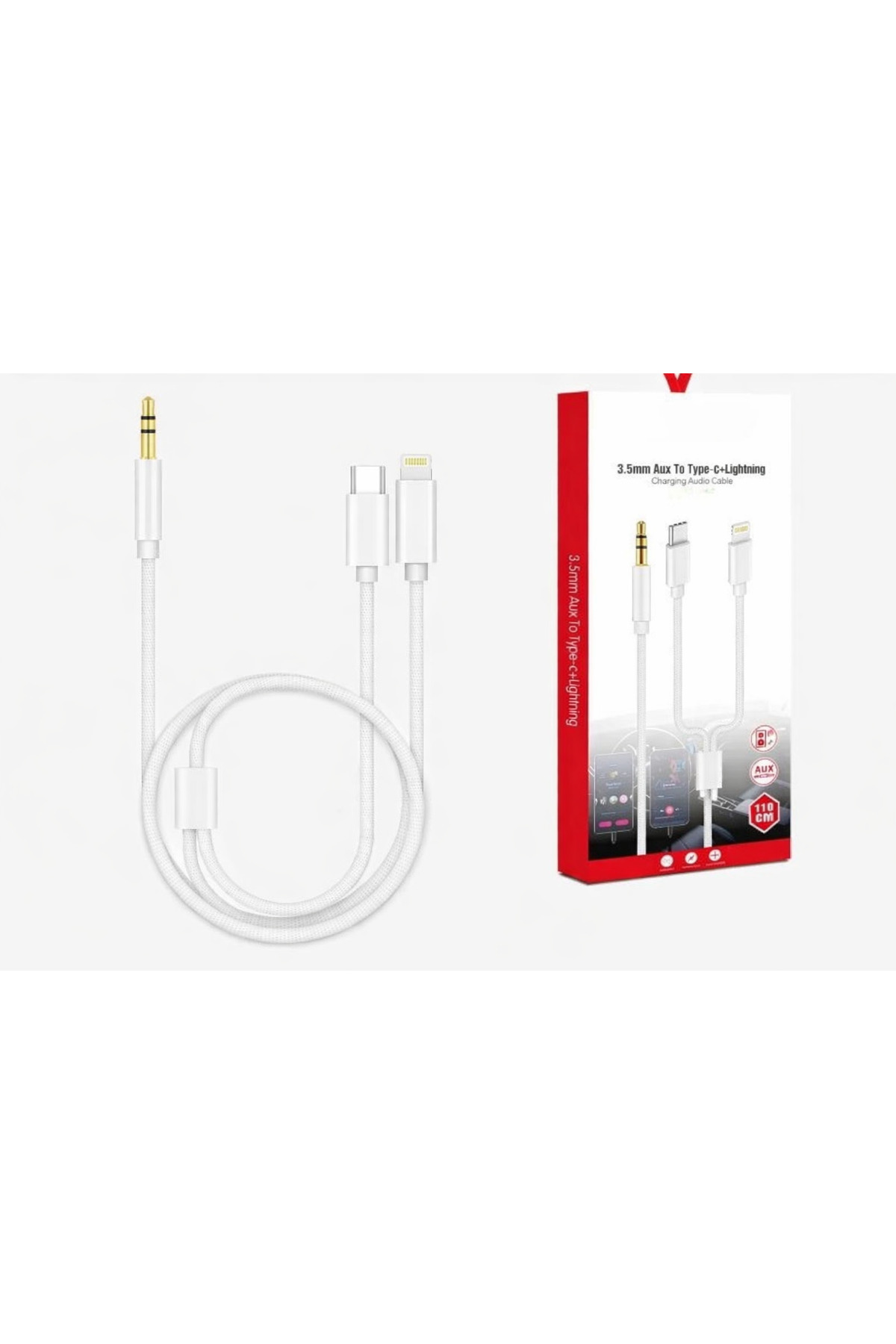 Lightning/Type-C Uyumlu Aux Kablosu 3.5mm Jack Tüm Modeller ile Uyumlu Silikon Dayanıklı Ses Kablosu