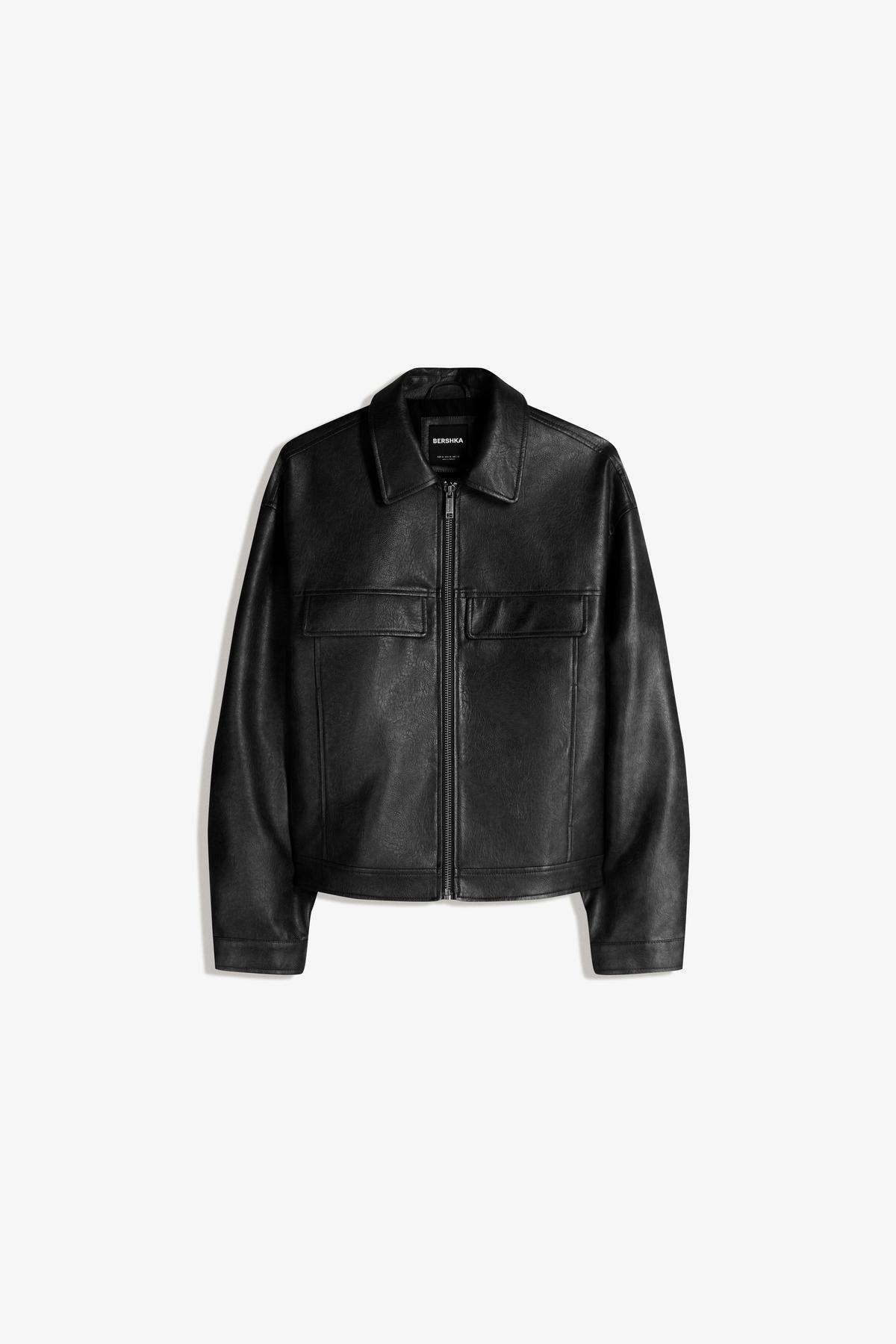 Bershka  Boxy fit suni deri ceket - Görsel 4