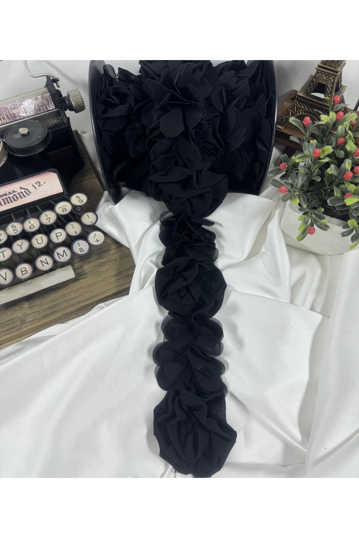 elegant chiffon ribbon accessory with rose motif (1mt)
