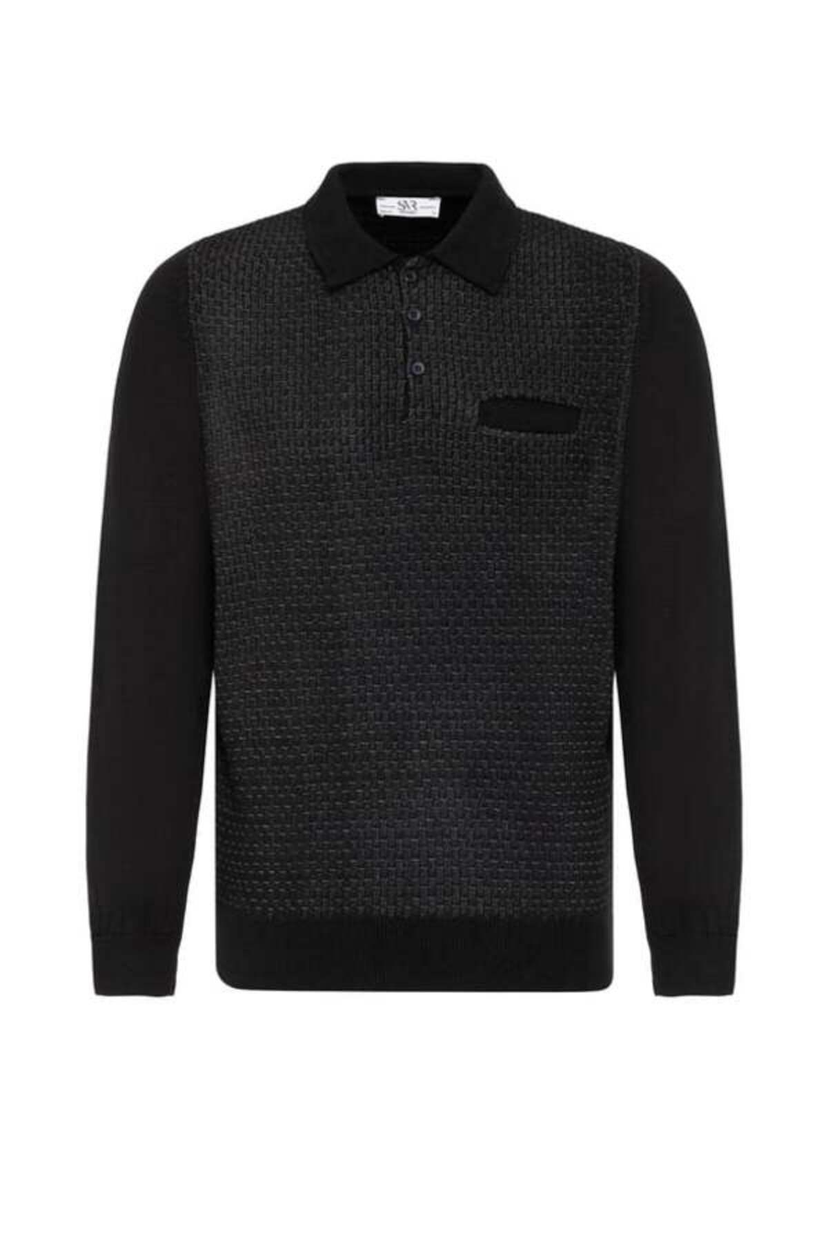 پلیور بافتنی طرح‌دار یقه پولو ۱۰۰٪ پشمی ممتاز، مدل Relaxed Fit (TR2013700450-S09)