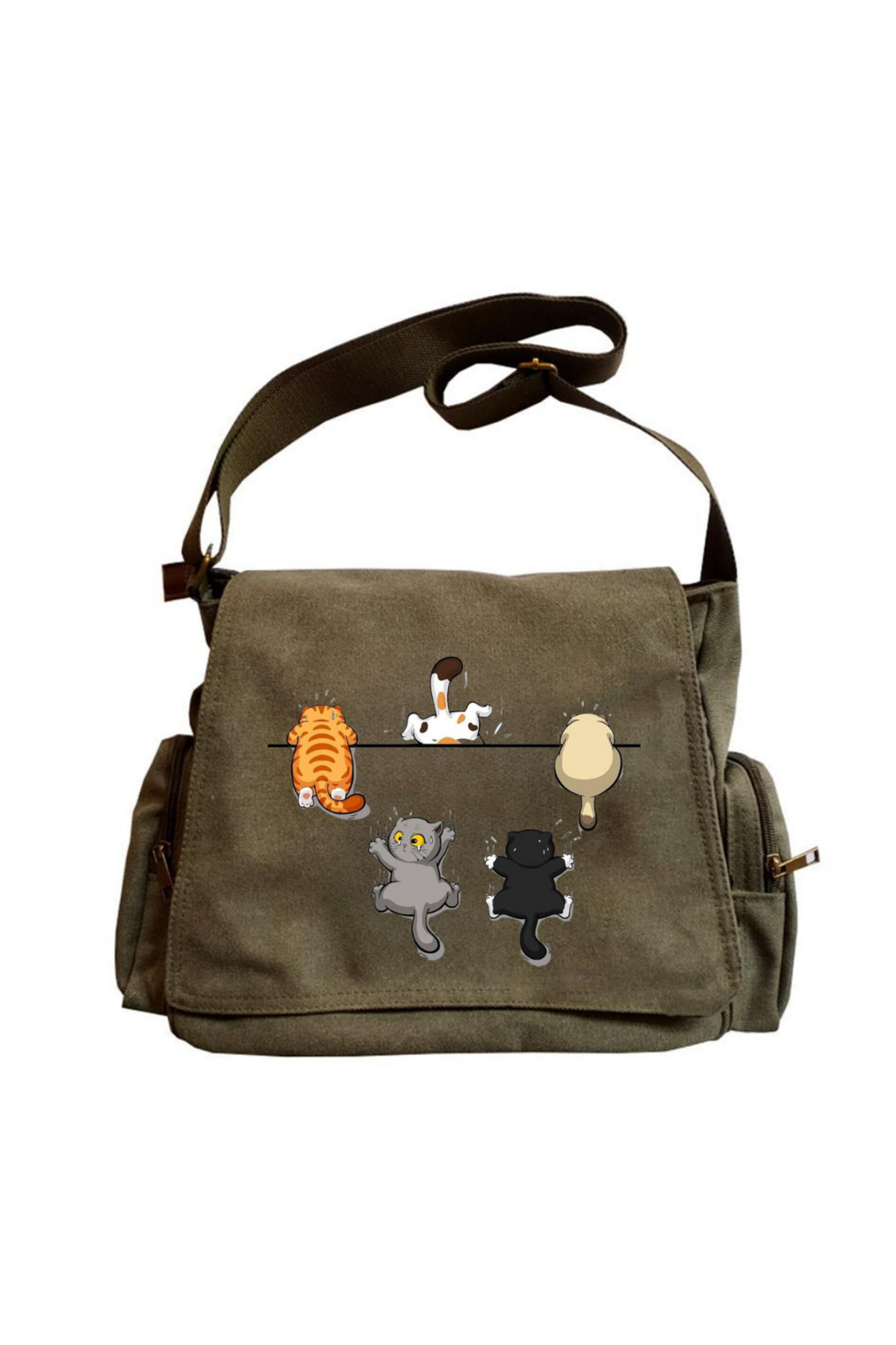 Toum Cute Design Baskılı Unisex Yeşil Postacı Çantası