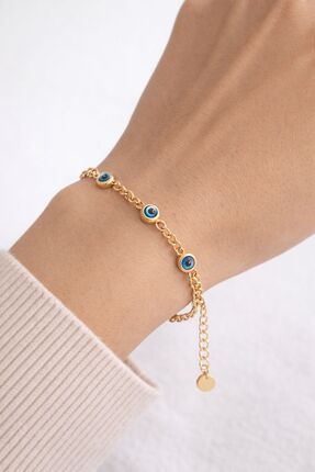 Belasso Nazar Boncuklu Altın Renk Çelik Kadın Bileklik