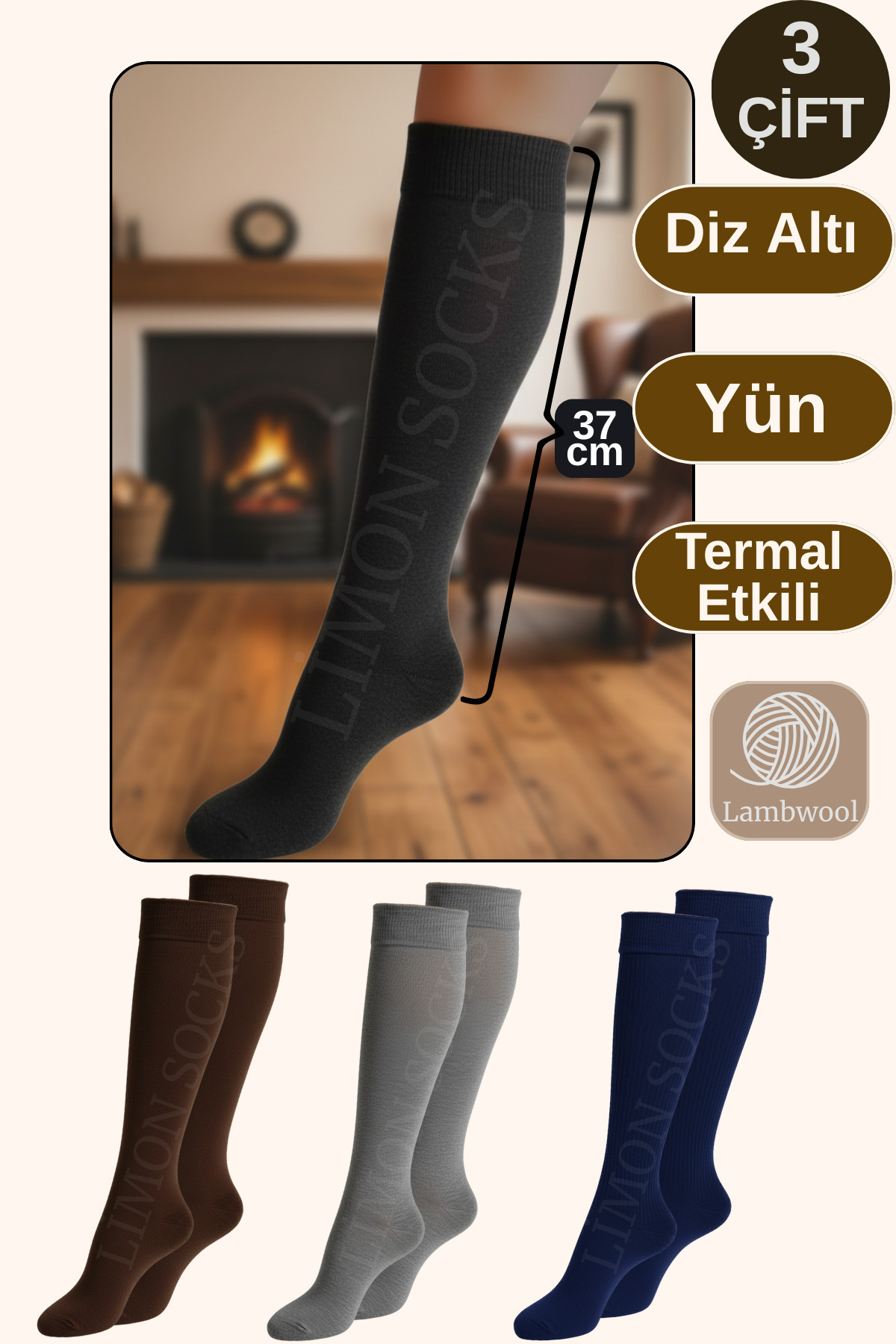 Kadın Çorap Diz Altı Çorap (2 Çift) Uzun Yün Çorap — görsel 5 · 102832480287