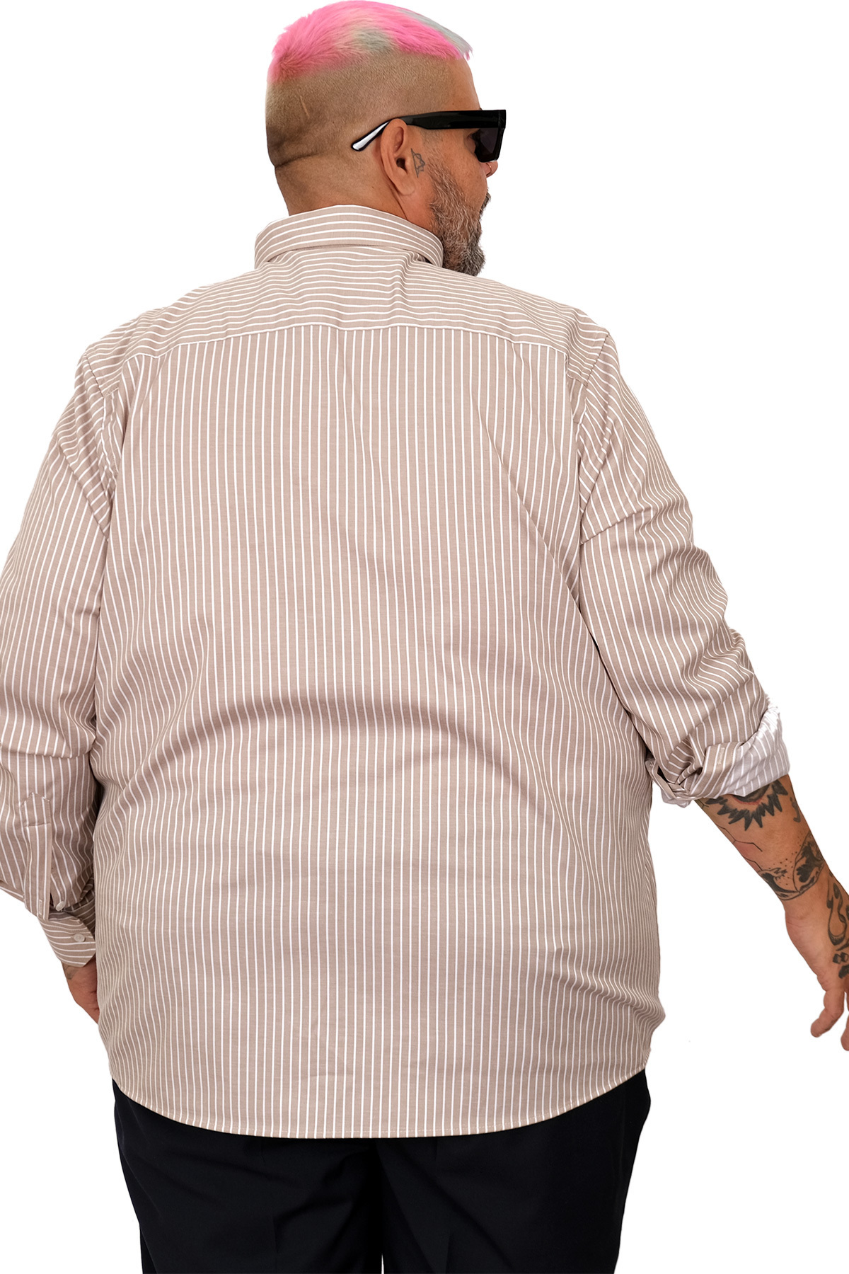 ModeXL Mode XL Büyük Beden Erkek Saten Çizgili Gömlek 20399 görsel 4