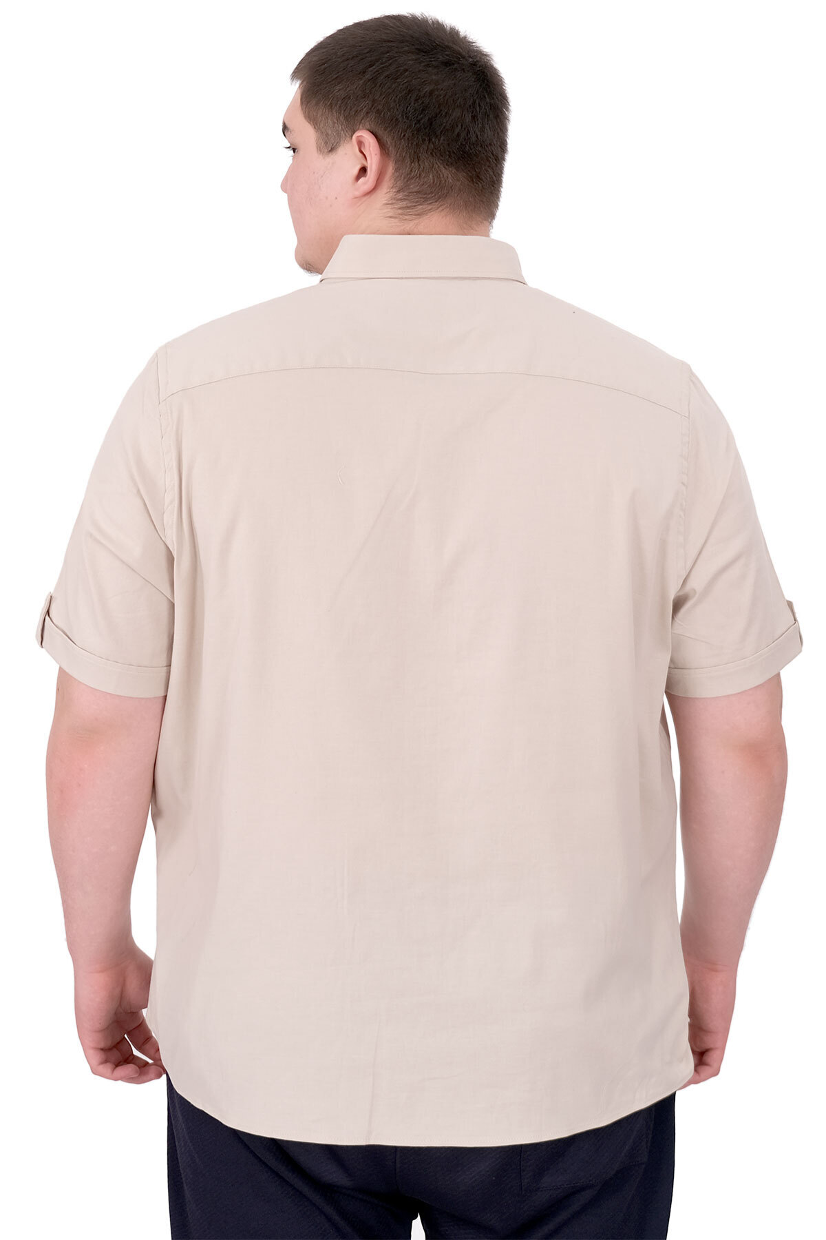 ModeXL Mode XL Büyük Beden Erkek Gabardin Gömlek Mode09 U25603 Bej görsel 2