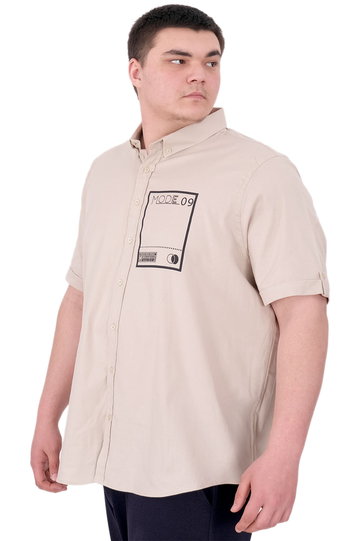 ModeXL Mode XL Büyük Beden Erkek Gabardin Gömlek Mode09 U25603 Bej görsel 4