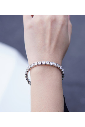 Amora Perla Jewelry 925 Ayar Gümüş 5 mm Su Yolu Bileklik – Zirkon Taşlı, Roda...