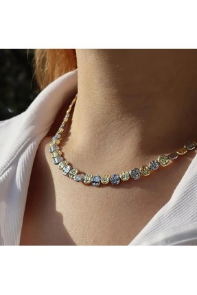 Muje Piana Gold ve Silver Ezme Taş Zarif Kolye