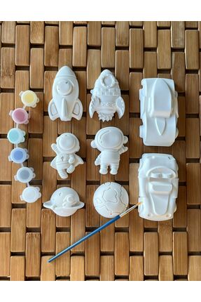Denimay Hediyelik Uzay ve Araba Temalı Taş Boyama Seti | Astronot & Roket Fig...