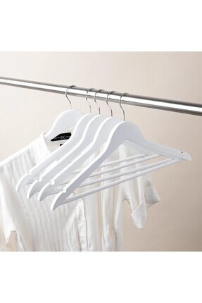 808 Studio Beyaz Elbise Askısı 5 Adet - Beyaz Kıyafet Askısı - Beyaz Gömlek A...