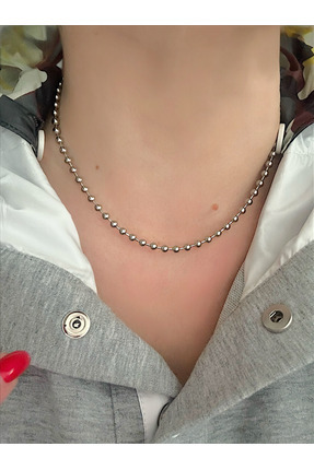 QA Quella Accessories ÇELİK TOPÇUK SIRALI SİLVER ZİNCİR KOLYE 40+5 CM