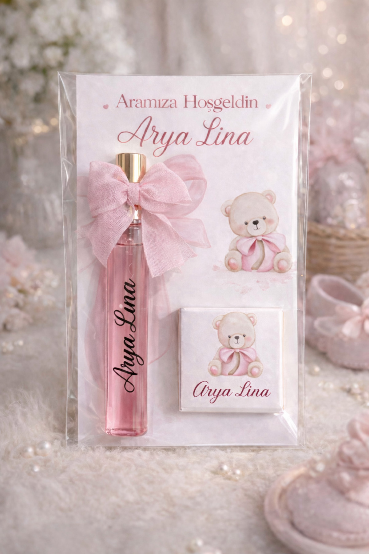 FİORE HEDİYELİK Bebek Hediyelik 10 Adet Çikolata Kolonya Seti Kişiye Özel İsimli Bebek Doğum Mevlüt Doğum Günü fotoğrafı 2 (önizleme)