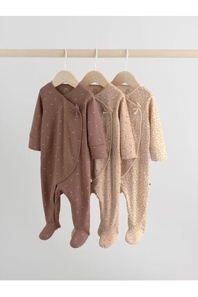 Next Baby Pamuklu Kahverengi Çiçek Desenli 3'lü Tulum Set