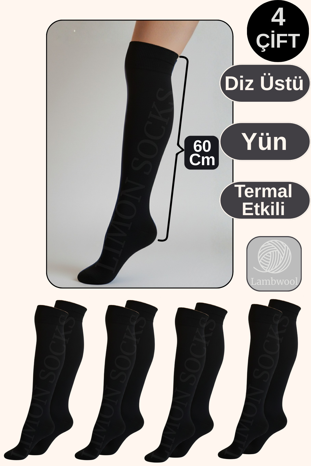 Kadın Çorap Diz Üstü Çorap (2 Çift) Uzun Yün Çorap