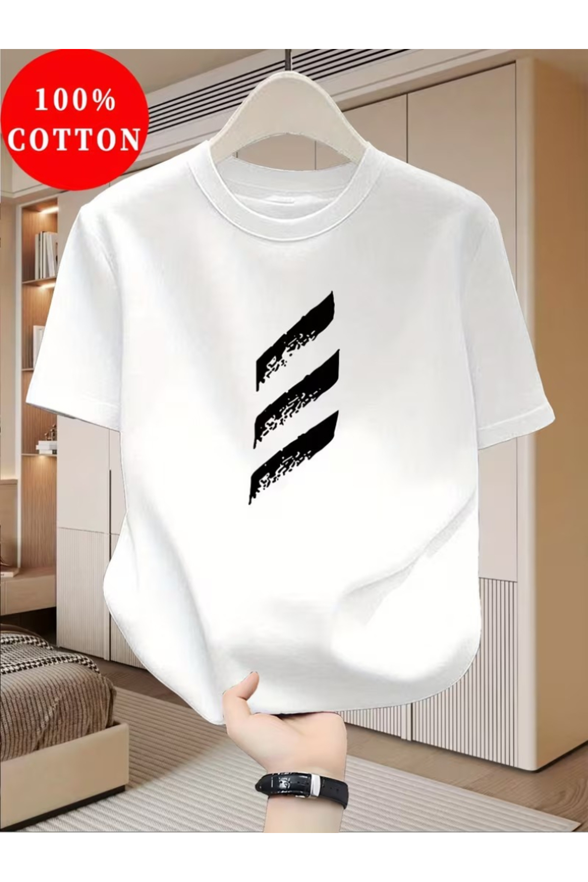 gencerco  Unisex 3 Adet Yatay Çizgi Tasarım Basic Bisiklet Yaka Regular T-shirt