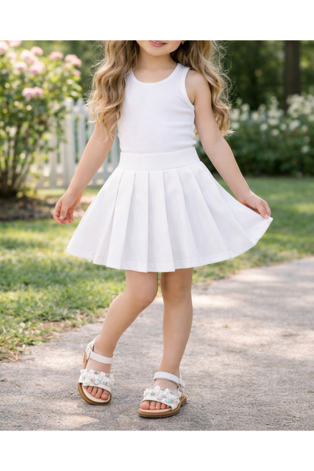 MRDN MODA  Kız çocuğu yüksek bel pileli mini kloş etek