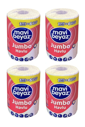 Mavi Beyaz Jumbo Dev Havlu - 1 Rulo (6 Standart Ruloya Eşdeğer) - Ekstra Emic...