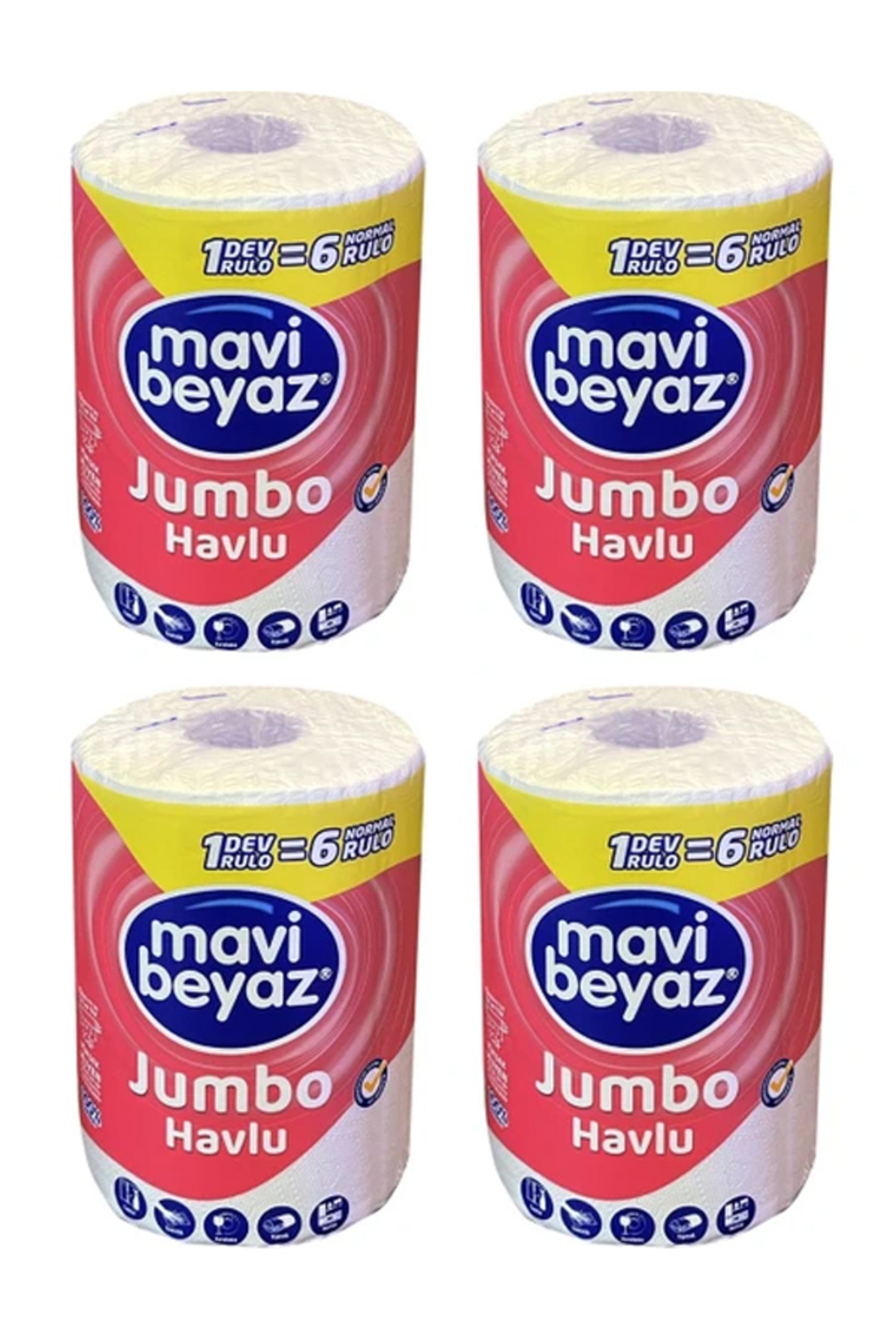 Mavi beyaz Jumbo Dev Havlu - 1 Rulo (6 Standart Ruloya Eşdeğer) - Ekstra Emici Kağıt Havlu - 4 ADET