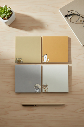 Renkli Zeka 4'lü Kedi Köpek Desenli Memopad Seti, (10x10) 110 gr Kalın Kağıt ...