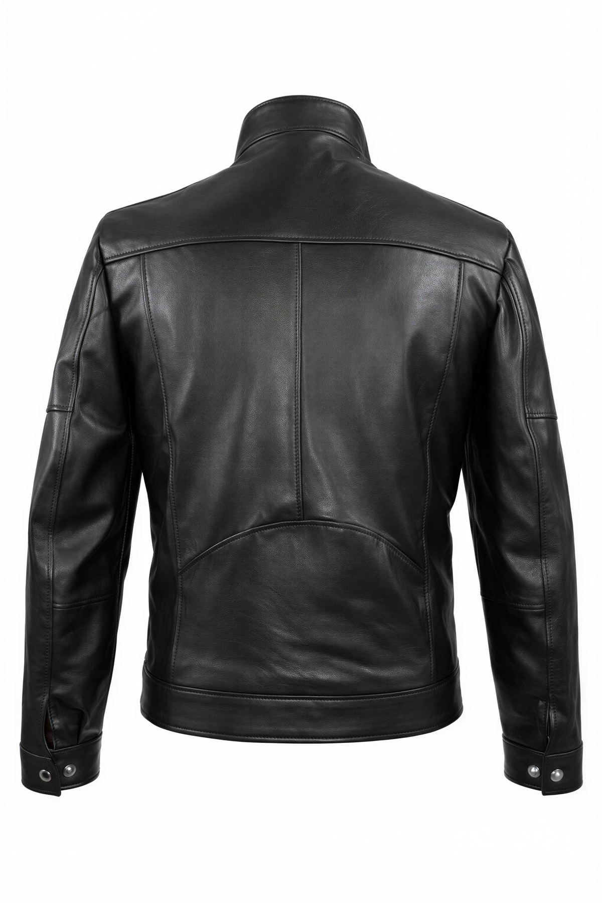VELZANA  Erkek Hakiki Deri Siyah Dik Yaka Deri Ceket | Kapitoneli Astarlı, Fermuarlı, Göğüs Fermuar Cepli - Görsel 3