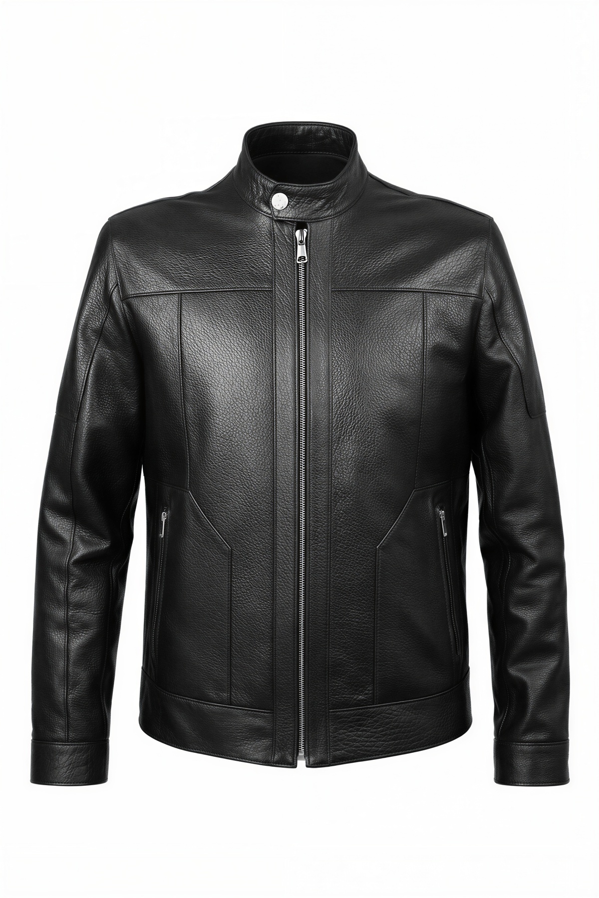VELZANA  Erkek Hakiki Jumbo Deri Ceket Siyah | Dik Yaka, Fermuarlı, Cepli, Kışlık - Görsel 2