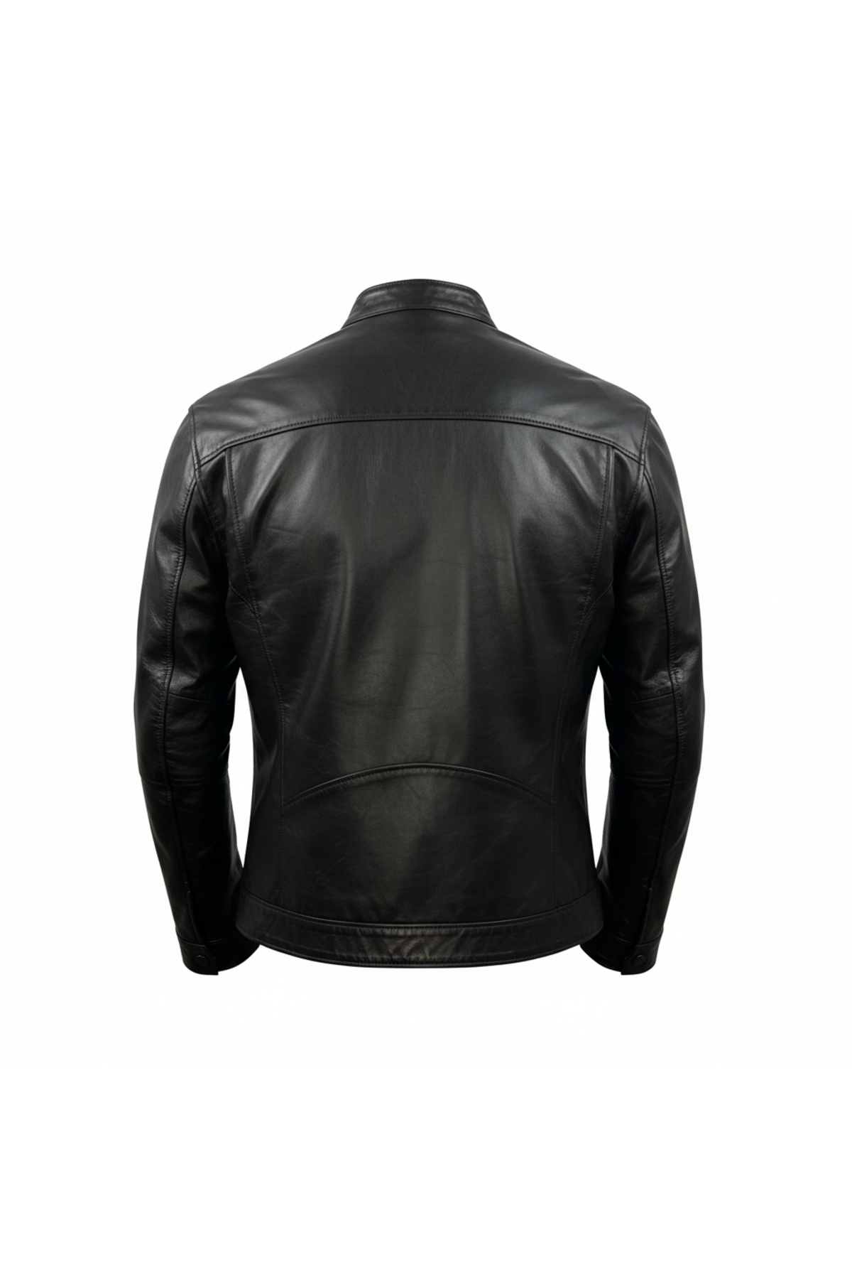 VELZANA  Erkek Hakiki Deri Ceket Dik Yaka Fermuarlı Klasik Siyah - Görsel 2