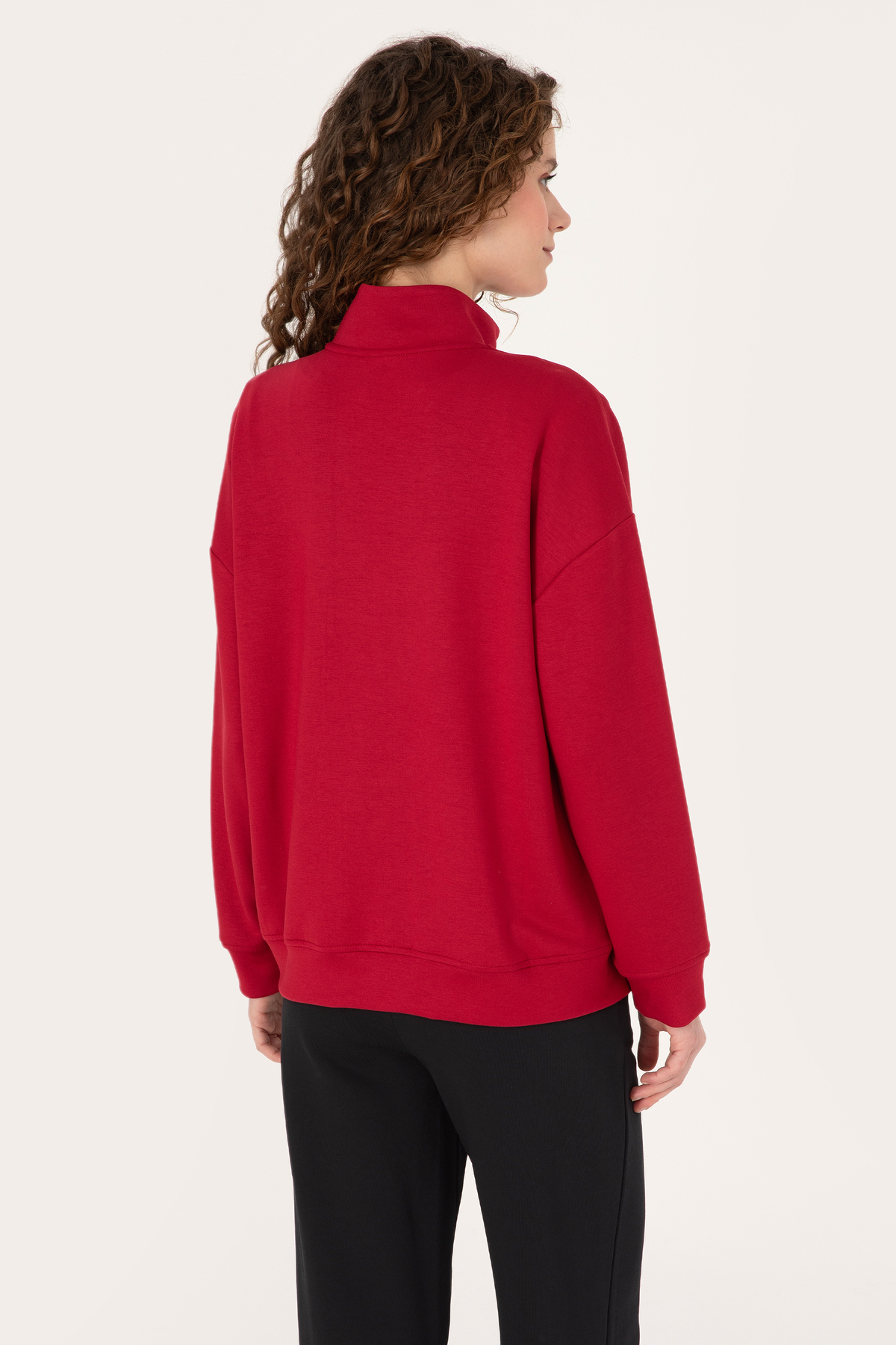 U.S. Polo Assn.  Kadın Koyu Frambuaz Fermuarlı Dik Yaka Sweatshirt 50314221-VR104 - Görsel 5