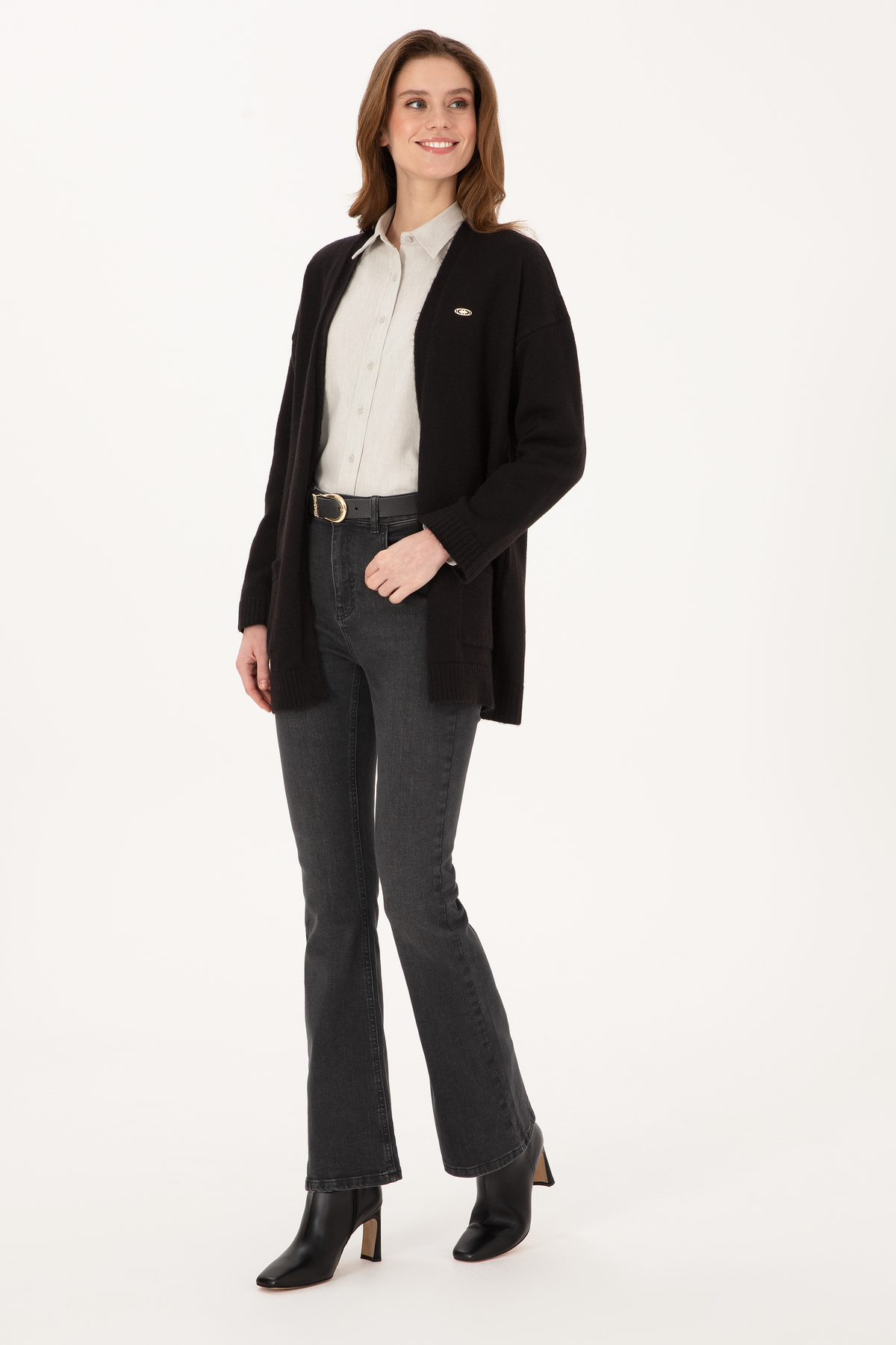 U.S. Polo Assn.  Kadın Siyah V Yaka Triko Hırka 50314660-VR046 - Görsel 4