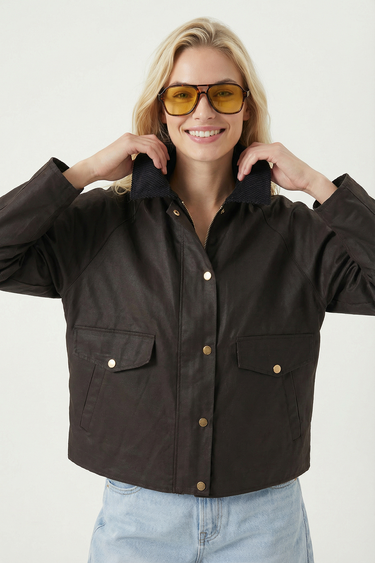 Lovelyİstanbul  Mumlu Görünümlü Kontrast Detaylı Ceket LBY0037 KAHVERENGİ - Görsel 4