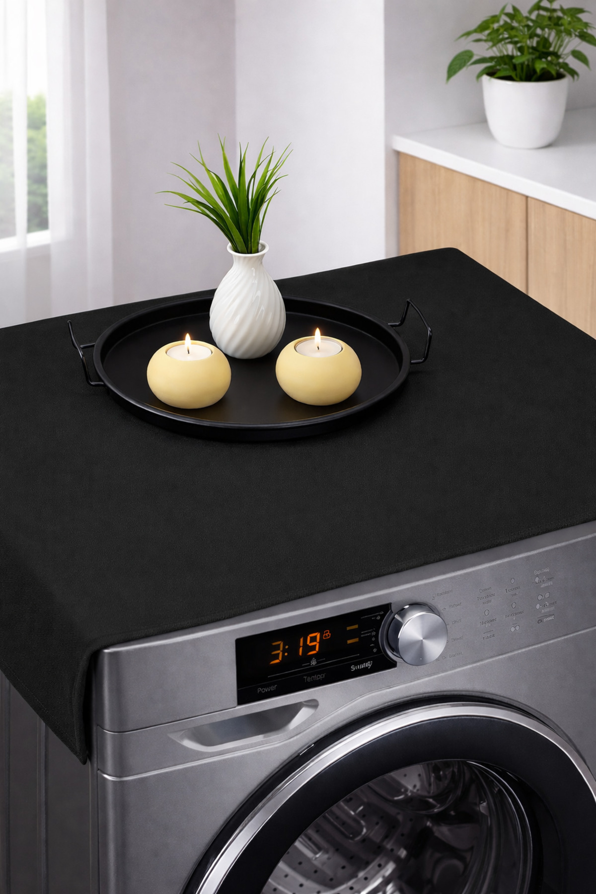 Washing Machine Cover Liquid Proof Fabric Black Color Plain Model