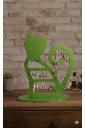 Print Türk Dekoratif Kedi Figürlü Ahşap MDF Takı Standı Masaüstü Organizer - ...