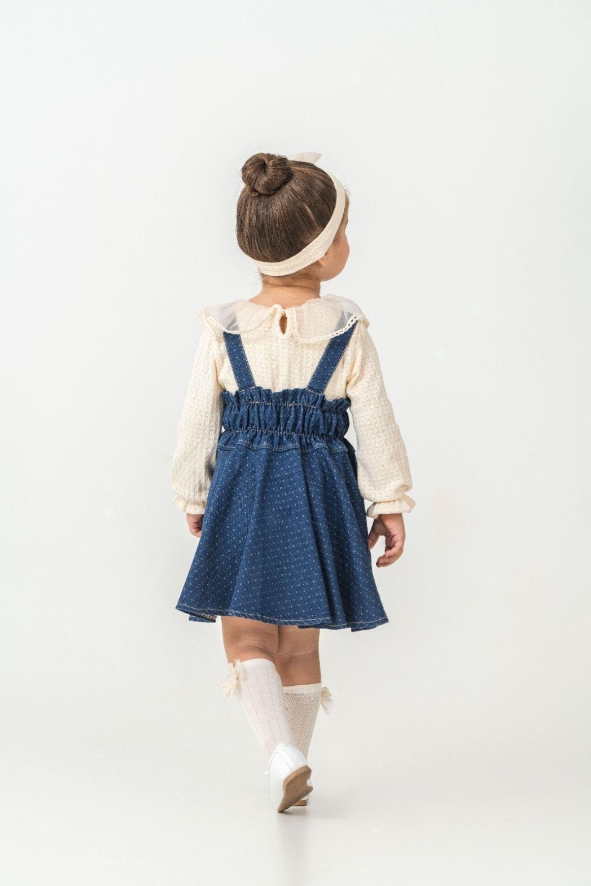 cantoy Vintage Stil Dantel Detaylı Kız Çocuk Jile Seti 3'lü Kombin fotoğrafı 2 (önizleme)