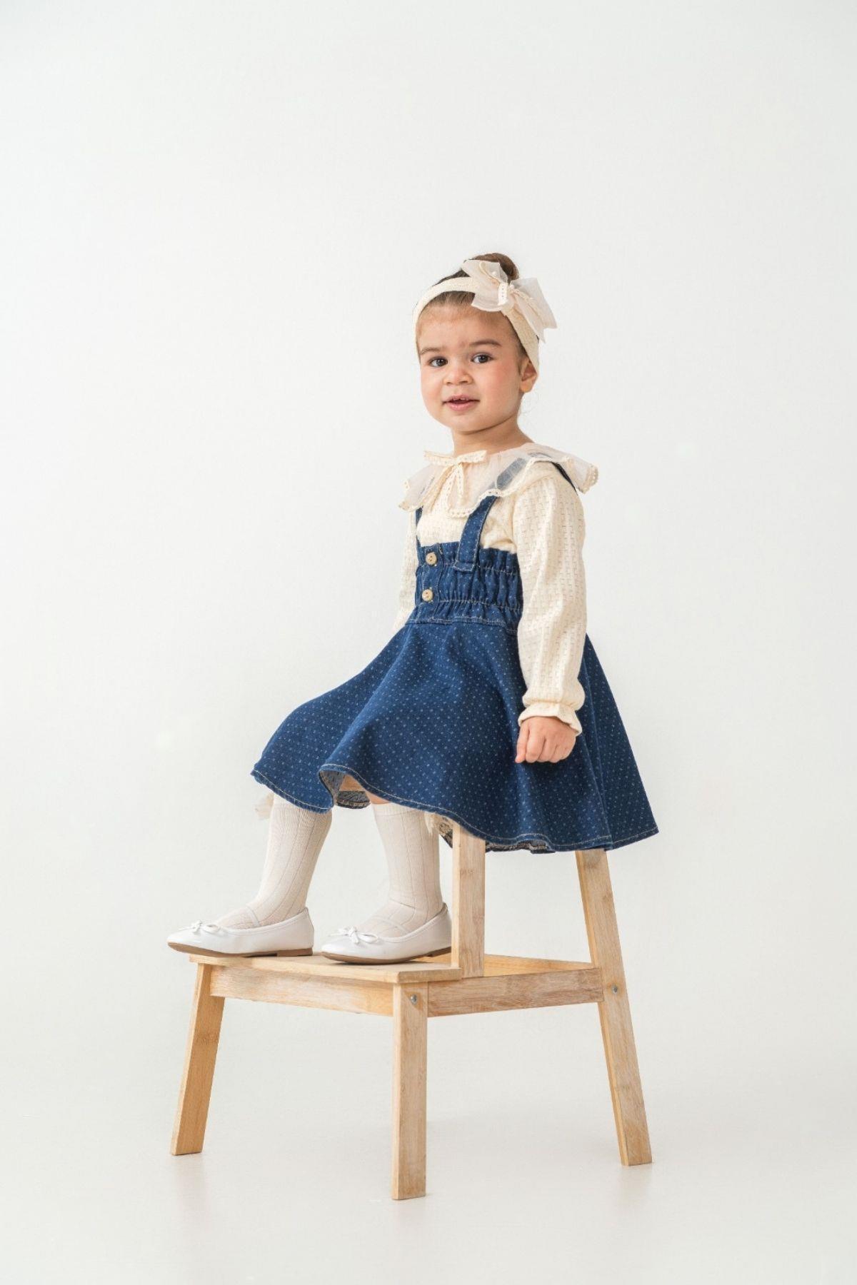 cantoy Vintage Stil Dantel Detaylı Kız Çocuk Jile Seti 3'lü Kombin fotoğrafı 3 (önizleme)