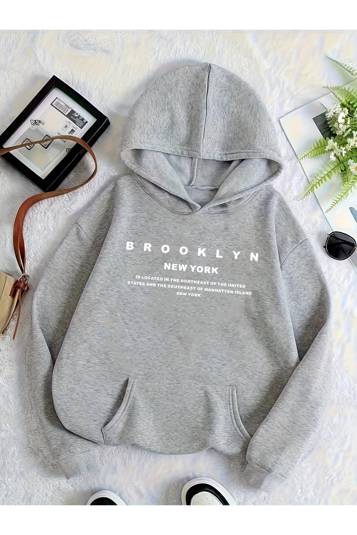 Deocept Unisex Minimal Baskılı Oversize Kapüşonlu Sweatshirt