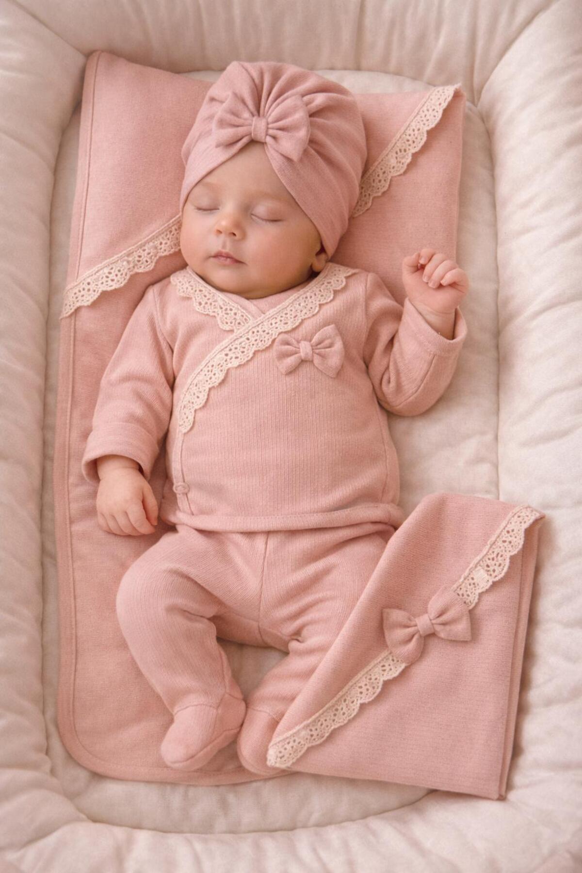 BYS BABY FASHION %100 Pamuklu 10 Parça Raporlu Fistolu Kumaş Yenidoğan Kız Bebek Hastane Çıkış Seti (Kutulu) fotoğrafı 3 (önizleme)