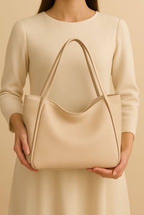 diğer 111 Kadın Salaş Model Bej El Ve Omuz Çantası