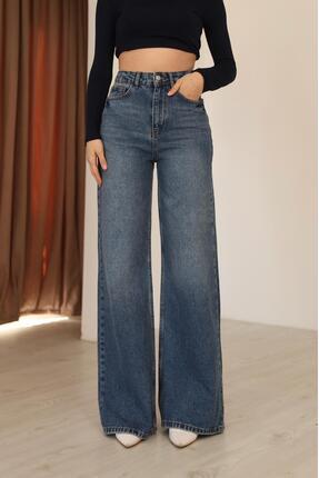 miday Yüksek Bel Mavi Renk Wide Leg Jean Palazzo