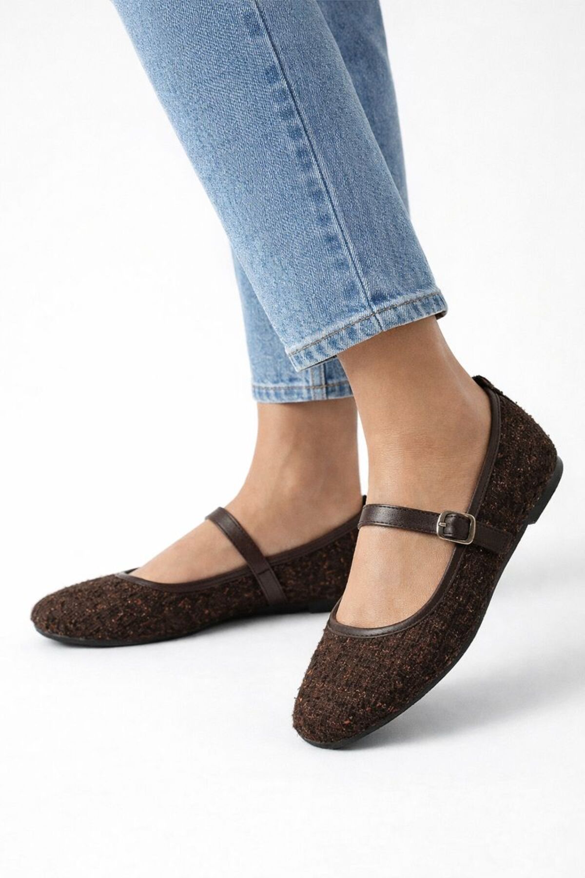 Beyond   Kahverengi Tüvit Kumaş Mary Jane Babet Şık Tokalı Rahat Taban Günlük Ayakkabı BYNDLCK01 - Görsel 2