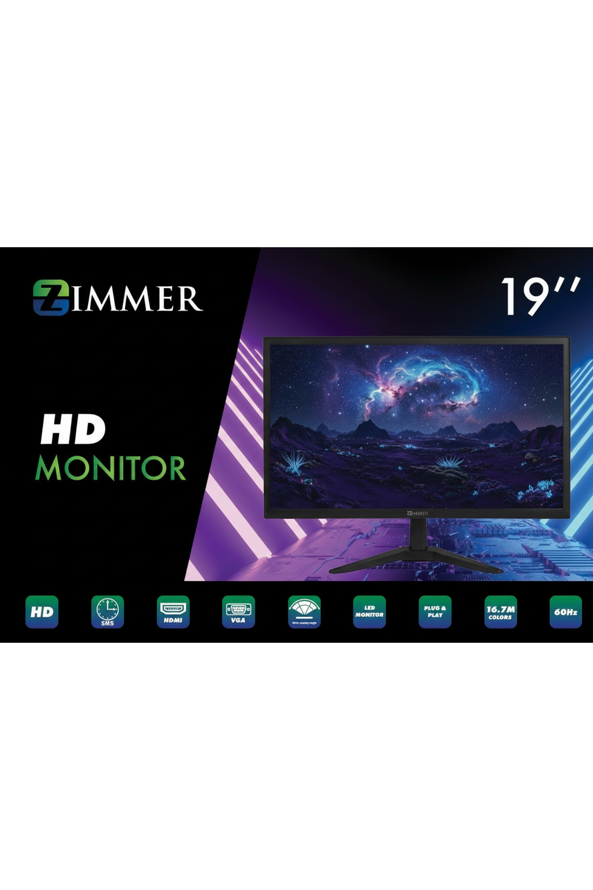 Zimmer 19 İnç HD Monitör – Güvenlik,Karavan ve Ofis Uyumlu