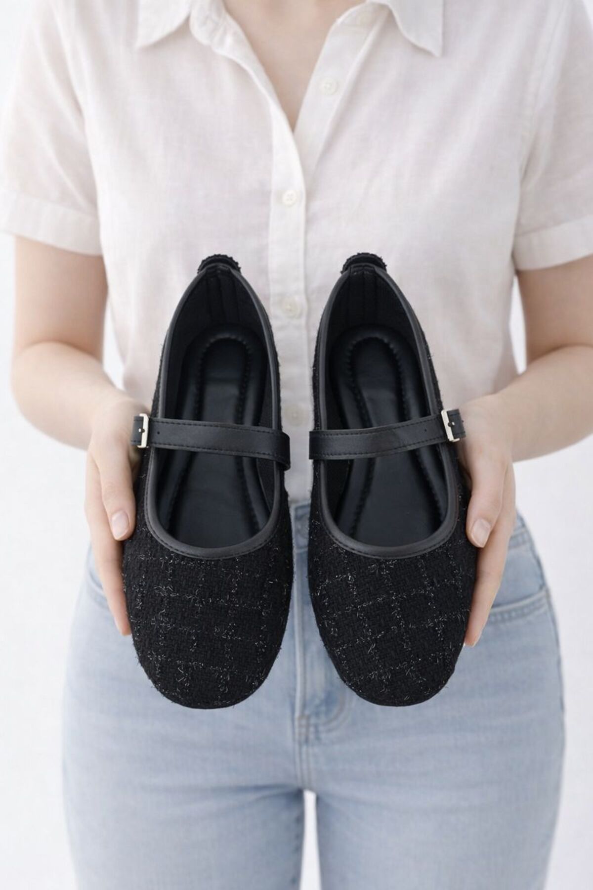 Beyond   Siyah Tüvit Kumaş Mary Jane Babet Şık Tokalı Rahat Taban Günlük Ayakkabı BYNDLCK01