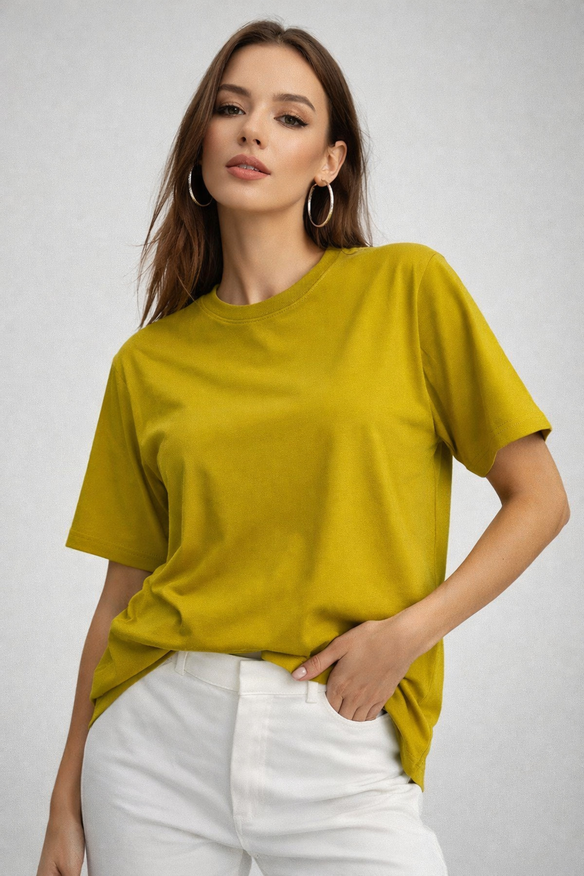 Rich Ženska majica u senf boji 100% pamuk Oversize kroj Osnovni – opuštenog k...