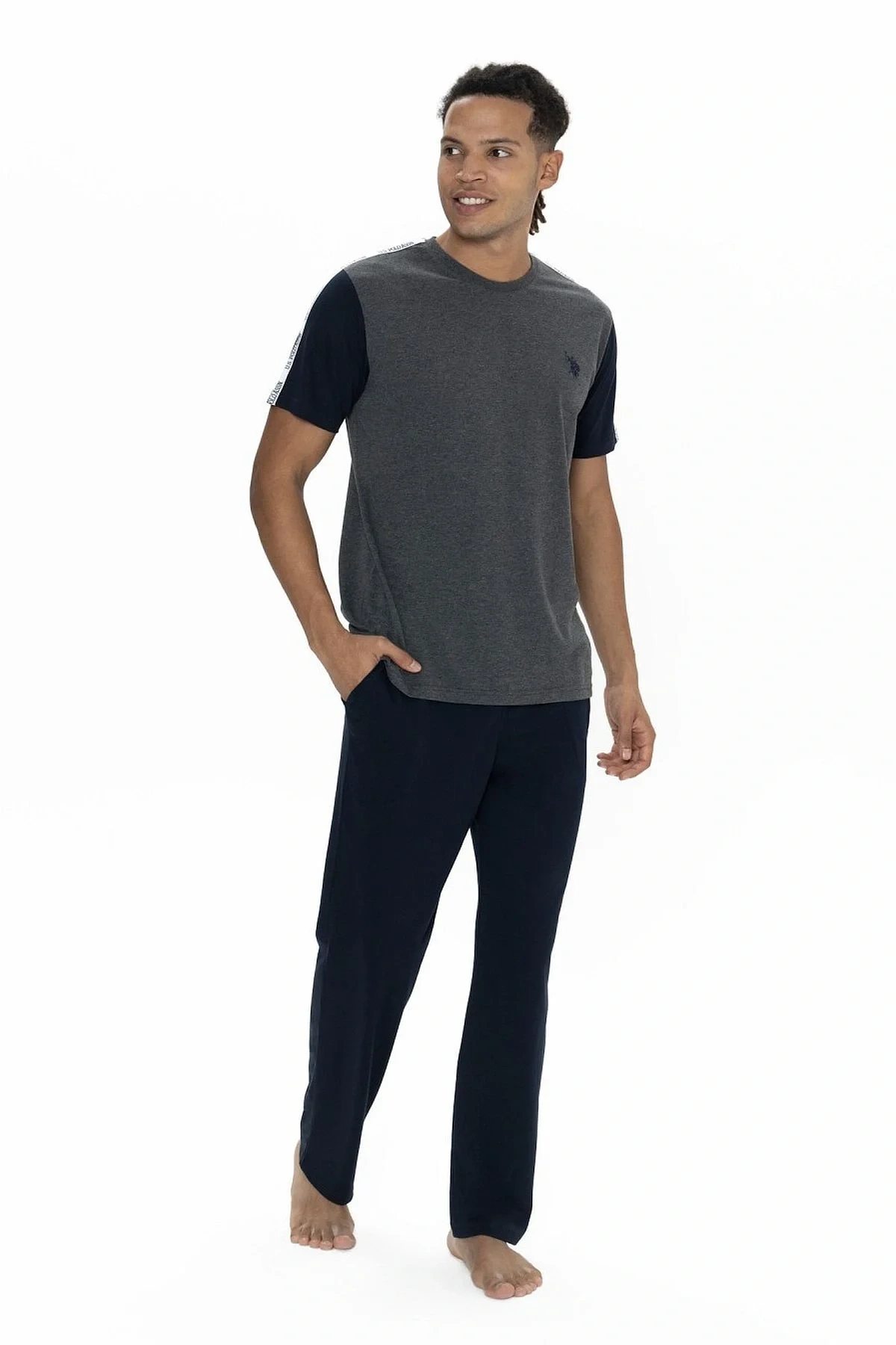 یو اس پولو ست لباس خواب مردانه آستین کوتاه یقه گرد یو اس پولو اس ان ۱۸۸۹۸ - رنگ آنتراسیت ملانژ